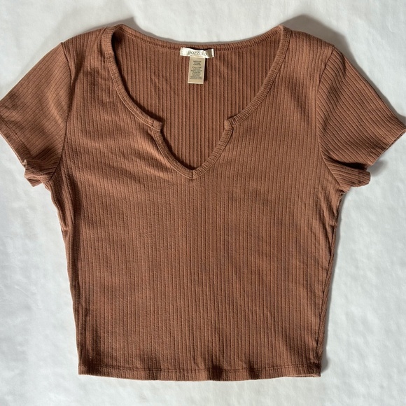 Medium Brown Ribbed Crop Top - Picture 1 of 4